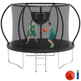 KOFUN 8FT Trampoline with Basketball Hoop, 800LBS Heavy Duty Trampoline for Adults Capacity for 1-2 Kids, No Gap Design Backyard Trampoline with Enclosure Net, Ladder, A Ball, Black