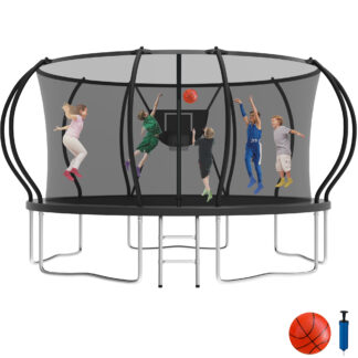KOFUN 14FT Trampoline for Kids and Adults, Recreational Trampoline with Basketball Hoop and Ladder, Outdoor Backyard Trampoline with Enclosure Net, 1400LBS Capacity, Easy to Install, Black