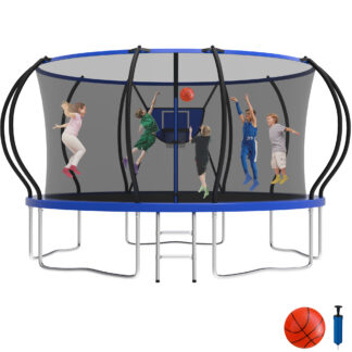 KOFUN 14FT Trampoline for Kids and Adults, Recreational Trampoline with Basketball Hoop and Ladder, Outdoor Backyard Trampoline with Enclosure Net, 1400LBS Capacity, Easy to Install, Blue
