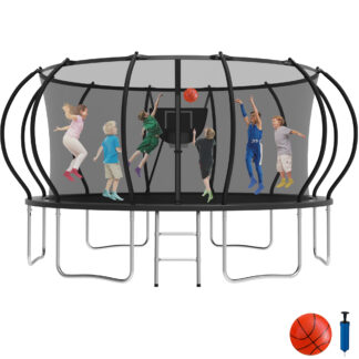 KOFUN 16FT Trampoline for Kids and Adults, Recreational Trampoline with Basketball Hoop and Ladder, Outdoor Backyard Trampoline with Enclosure Net, 1500LBS Capacity, Easy to Install, Black