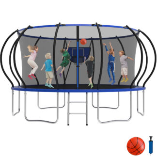 KOFUN 16FT Trampoline for Kids and Adults, Recreational Trampoline with Basketball Hoop and Ladder, Outdoor Backyard Trampoline with Enclosure Net, 1500LBS Capacity, Easy to Install, Blue