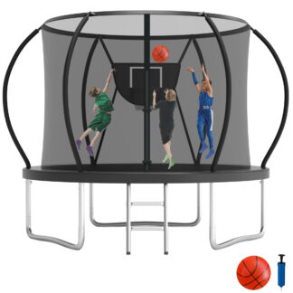 KOFUN 10FT Trampoline for Kids and Adults, Recreational Trampoline with Basketball Hoop and Ladder, Outdoor Backyard Trampoline with Enclosure Net, 1000LBS Capacity, Easy to Install, Black