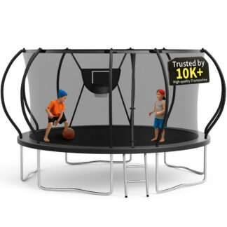 KOFUN 14FT Trampoline for Kids and Adults, Recreational Trampoline with Basketball Hoop and Ladder, Outdoor Backyard Trampoline with Enclosure Net, 1400LBS Capacity, Easy to Install, Black