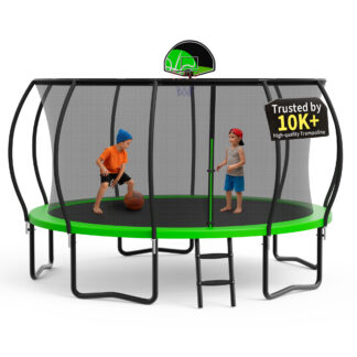 KOFUN Trampoline, 14FT Trampoline for Kids and Adult, Trampoline with Safety Enclosure Net, Ladder, Basketball Hoop, Outdoor Trampoline, 1400LBS Weight Capacity, No Gap Design
