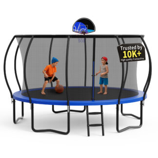 KOFUN Trampoline, 14FT Trampoline for Kids and Adult, Trampoline with Safety Enclosure Net, Ladder, Basketball Hoop, Outdoor Trampoline, 1400LBS Weight Capacity, No Gap Design