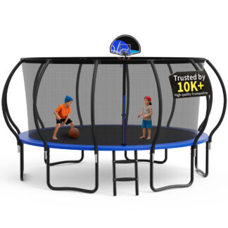 KOFUN Trampoline, 15FT Trampoline for Kids and Adult, Trampoline with Safety Enclosure Net, Ladder, Basketball Hoop, Outdoor Trampoline, 1500LBS Weight Capacity, No Gap Design