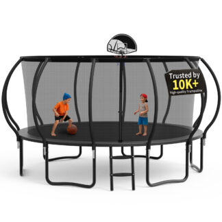 KOFUN Trampoline, 15FT Trampoline for Kids and Adult, Trampoline with Safety Enclosure Net, Ladder, Basketball Hoop, Outdoor Trampoline, 1500LBS Weight Capacity, No Gap Design