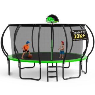 " KOFUN Trampoline, 16FT Trampoline for Kids and Adult, Trampoline with Safety Enclosure Net, Ladder, Basketball Hoop, Outdoor Trampoline, 1500LBS Weight Capacity, No Gap Design"