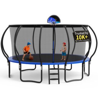 KOFUN Trampoline, 16FT Trampoline for Kids and Adult, Trampoline with Safety Enclosure Net, Ladder, Basketball Hoop, Outdoor Trampoline, 1500LBS Weight Capacity, No Gap Design