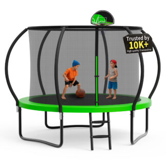 KOFUN Trampoline, 10FT 1000LBS Trampoline for Adults and Kids, Curved Pole Trampoline with Enclosure Net, Basketball Hoop, Backyard Outdoor Recreational 10FT Trampoline