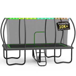 KOFUN Rectangle Trampoline, 8X14FT Rectangle Trampoline with Enclosure Net, Light and Ladder, 1760LBS Heavy Duty Rectangular Trampolines for Adults Kids, Big Outdoor Rectangle Trampoline
