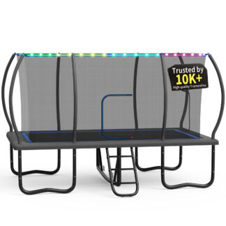 KOFUN Rectangle Trampoline, 8X14FT Rectangle Trampoline with Enclosure Net, Light and Ladder, 1760LBS Heavy Duty Rectangular Trampolines for Adults Kids, Big Outdoor Rectangle Trampoline