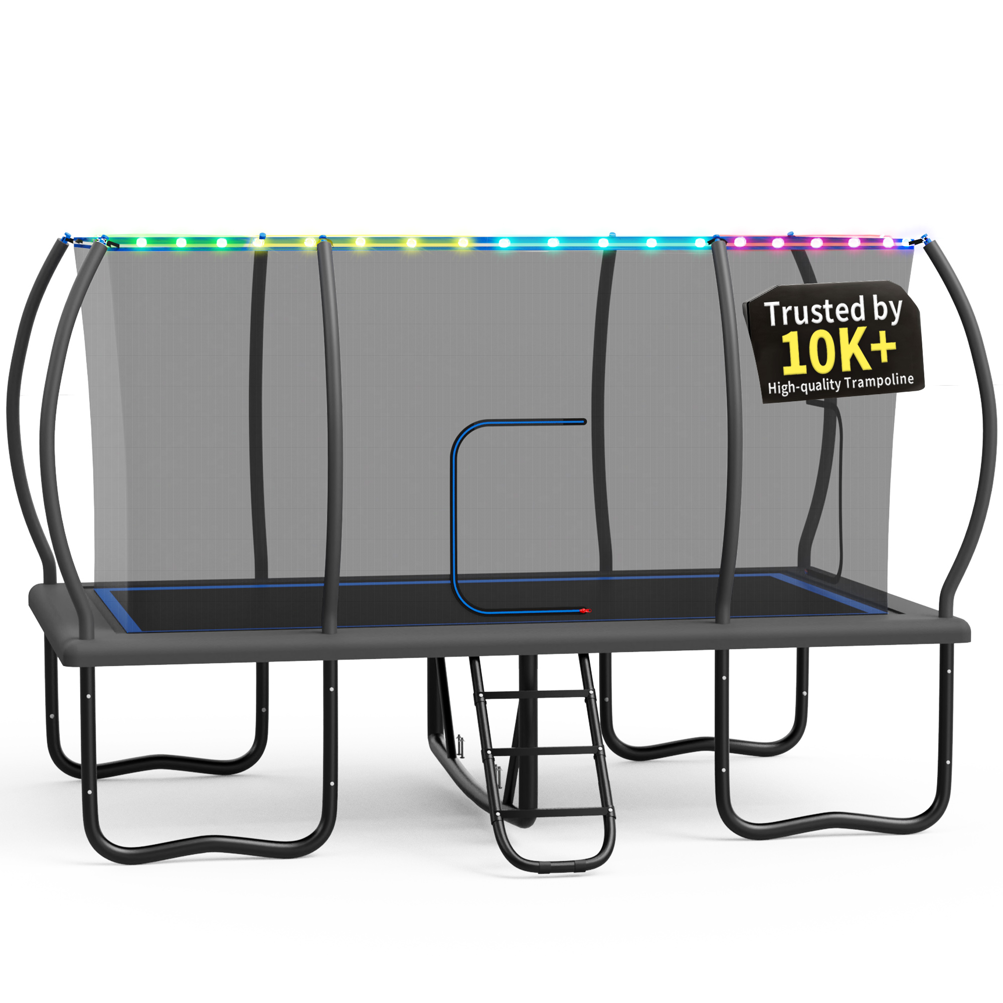 KOFUN Rectangle Trampoline, 8X14FT Rectangle Trampoline with Enclosure Net, Light and Ladder, 1760LBS Heavy Duty Rectangular Trampolines for Adults Kids, Big Outdoor Rectangle Trampoline