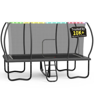 KOFUN Rectangle Trampoline, 8X14FT Rectangle Trampoline with Enclosure Net, Light and Ladder, 1760LBS Heavy Duty Rectangular Trampolines for Adults Kids, Big Outdoor Rectangle Trampoline