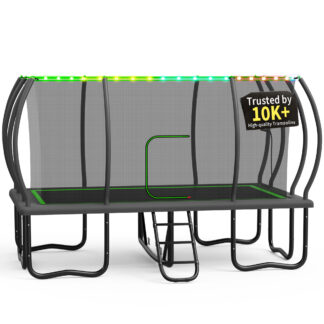 KOFUN Rectangle Trampoline, 9X15FT Rectangle Trampoline with Enclosure Net, Light and Ladder, 1800LBS Heavy Duty Rectangular Trampolines for Adults Kids, Big Outdoor Rectangle Trampoline