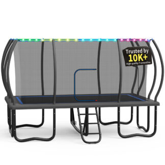 KOFUN Rectangle Trampoline, 9X15FT Rectangle Trampoline with Enclosure Net, Light and Ladder, 1800LBS Heavy Duty Rectangular Trampolines for Adults Kids, Big Outdoor Rectangle Trampoline