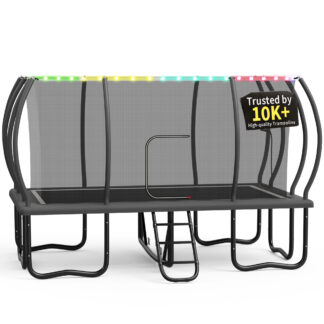 KOFUN Rectangle Trampoline, 9X15FT Rectangle Trampoline with Enclosure Net, Light and Ladder, 1800LBS Heavy Duty Rectangular Trampolines for Adults Kids, Big Outdoor Rectangle Trampoline