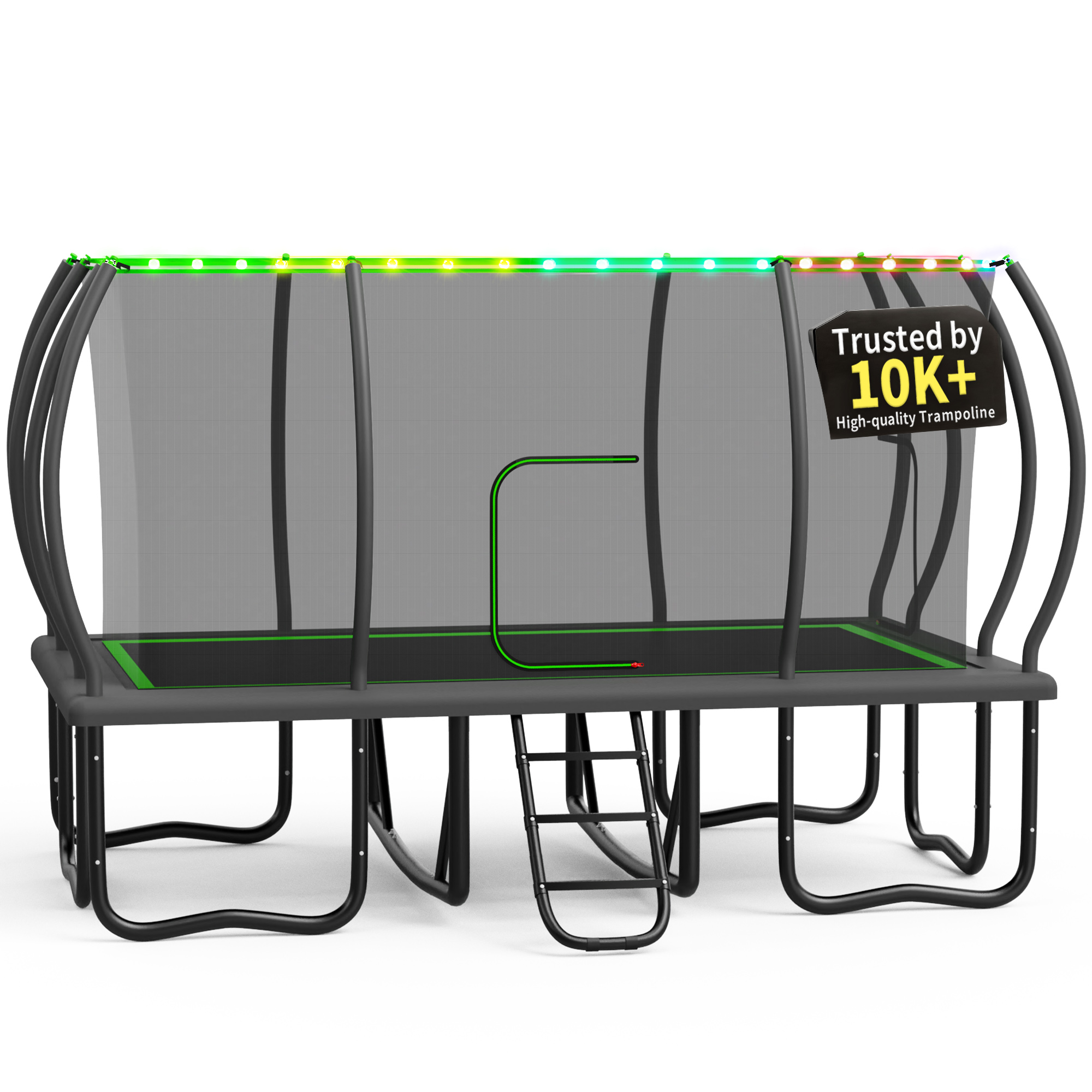 KOFUN Rectangle Trampoline, 10X17FT Rectangle Trampoline with Enclosure Net, Light and Ladder, 2000LBS Heavy Duty Rectangular Trampolines for Adults Kids, Big Outdoor Rectangle Trampoline