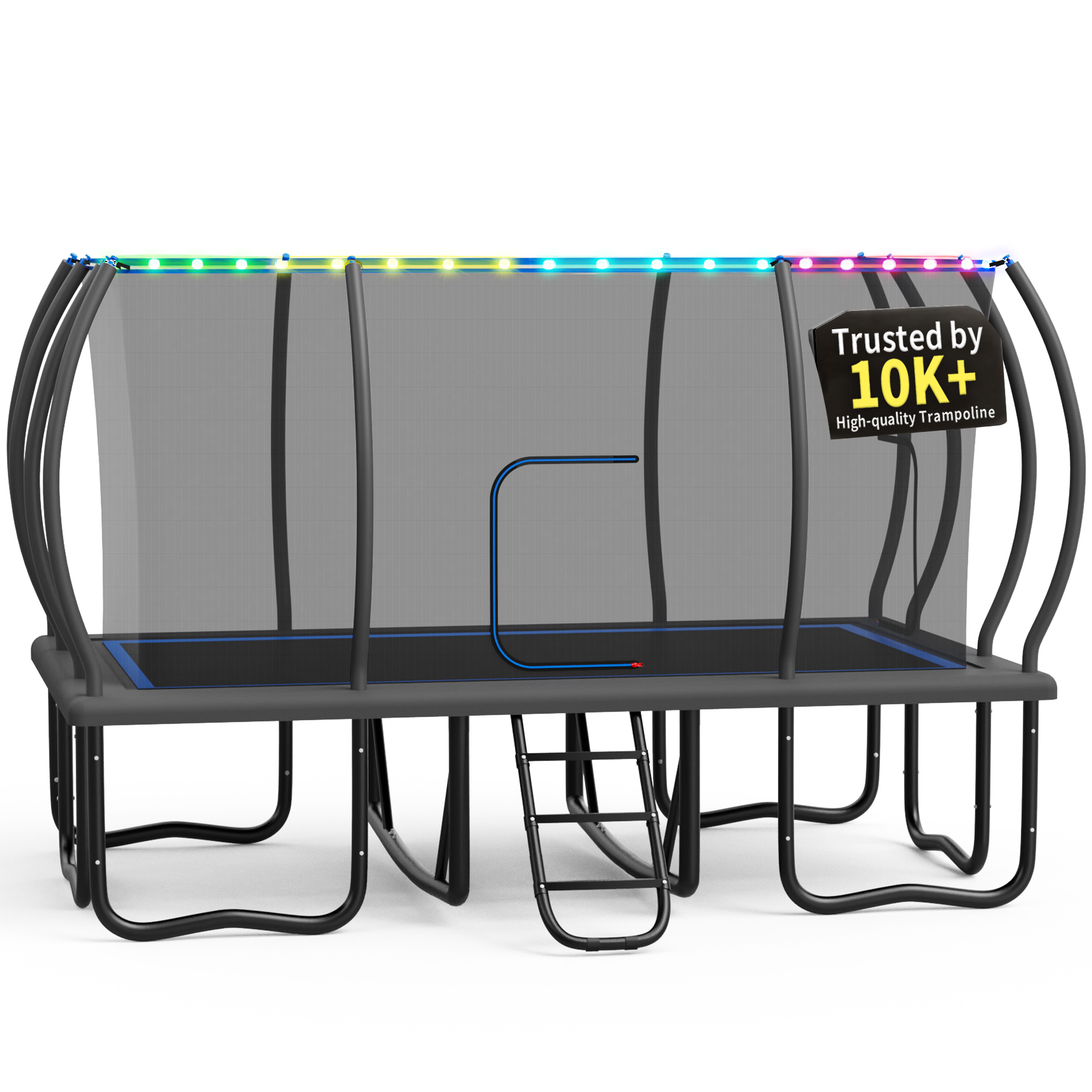 KOFUN Rectangle Trampoline, 10X17FT Rectangle Trampoline with Enclosure Net, Light and Ladder, 2000LBS Heavy Duty Rectangular Trampolines for Adults Kids, Big Outdoor Rectangle Trampoline