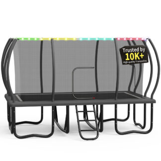 KOFUN Rectangle Trampoline, 10X17FT Rectangle Trampoline with Enclosure Net, Light and Ladder, 2000LBS Heavy Duty Rectangular Trampolines for Adults Kids, Big Outdoor Rectangle Trampoline